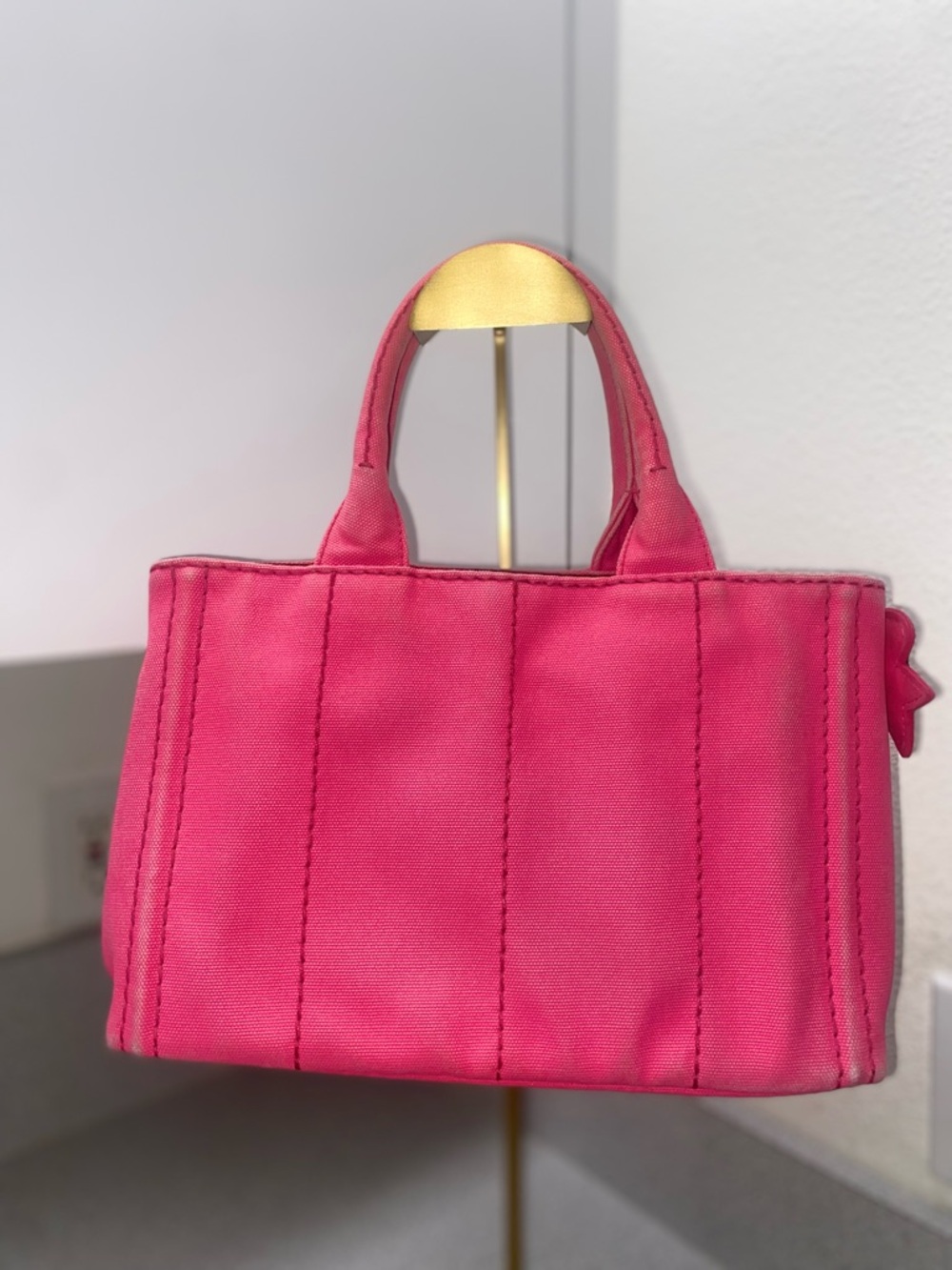 Prada Canapa Pink Canvas Mini Tote Bag With Unbranded Strap GUC - Picture 4 of 15